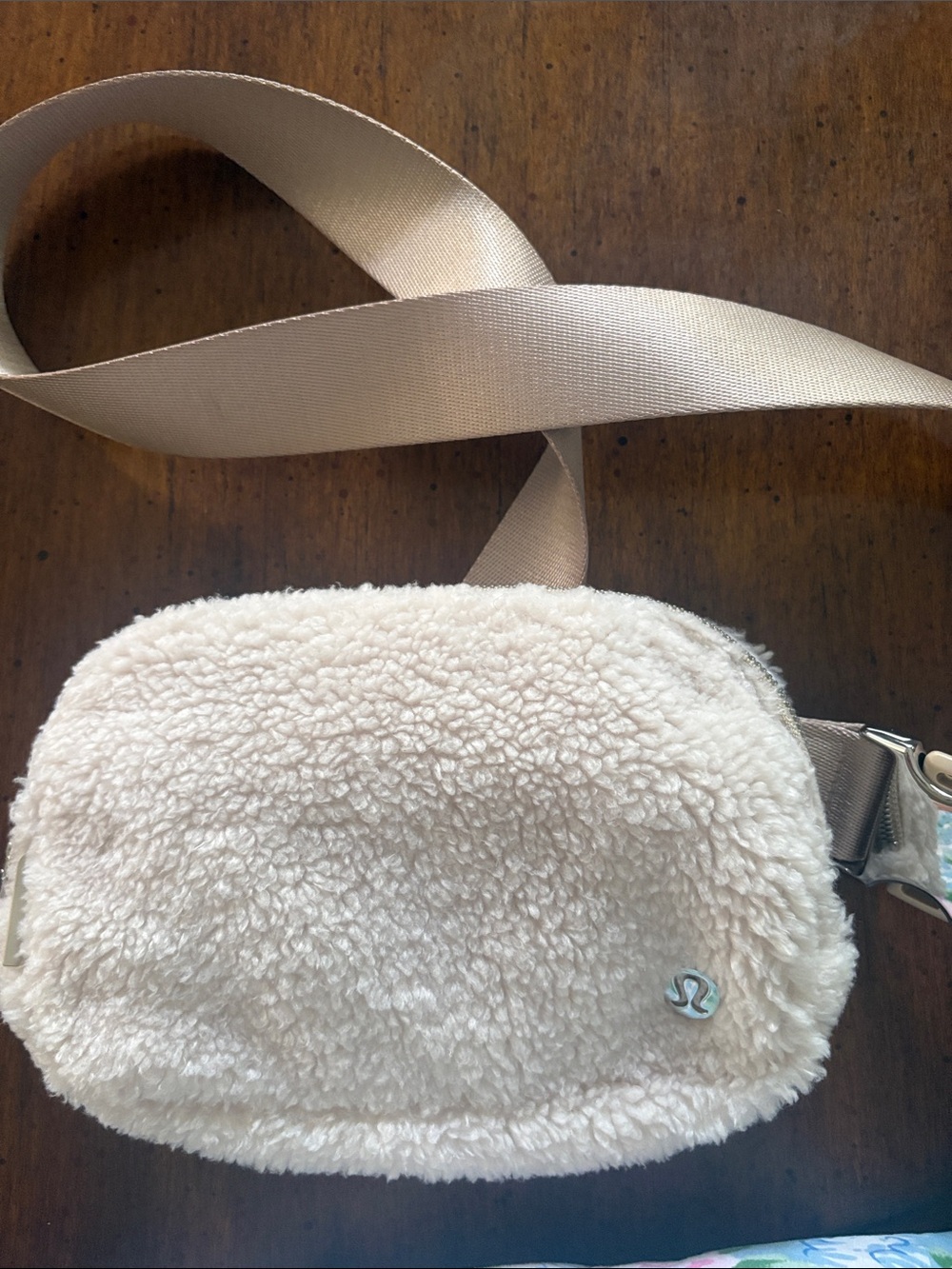 Lululemon Cream Sherpa Crossbody Bag 6 x 9”